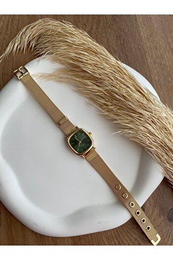 QUARTZ Kadın Kol Saati Gold Hasır Model Kare Vintage