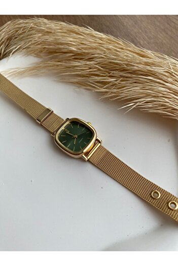 QUARTZ Kadın Kol Saati Gold Hasır Model Kare Vintage
