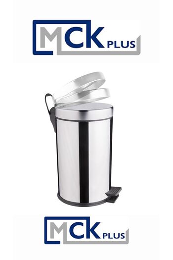 MCK Plus 30 Liter Chrome Stainless Metal Trash Can - Lid with Pedal and Shock Absorber