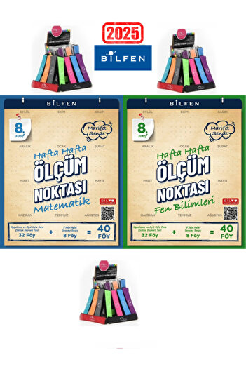 Bilfen Yayıncılık 2025 8.Sınıf Matematik-Fen Hafta Hafta Ölçüm Noktası Uygulamalı Soru-Deneme Seti+Kalemlik