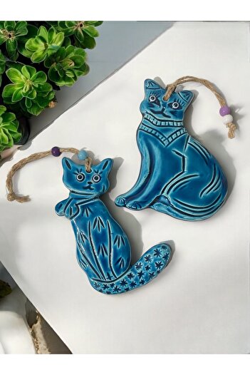 Artistic Quality 2 Pieces of Different Decorative Cat Designed Handmade - Door, Wall, Garden Ornament