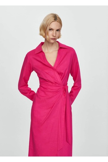 MANGO Woman Linen Tie Detailed Shirt Dress