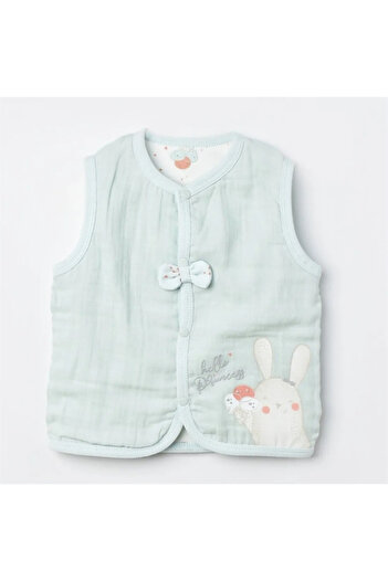 Bibaby Organic Vest Pretty Ears Bunny Mint - Ecru