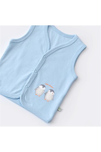 Bibaby Organic Vest Hello New Penguins Blue