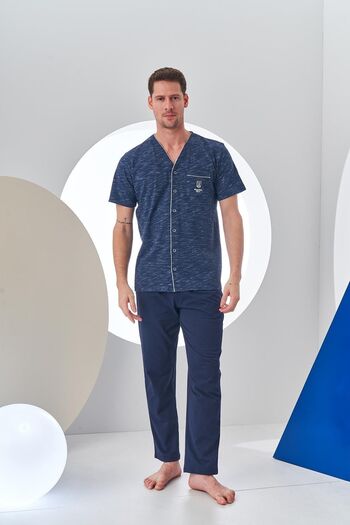 PJS 24311 Чоловічий піжамний комплект з ґудзиками та короткими рукавами