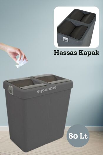 ego home Mote Black 80 Lt Trash Can Sensitive Lid Trash Can Practical Lid