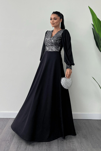 giyimmasalı Βραδινό Φόρεμα από ύφασμα Sequin Sleeves Tulle - Ασημί