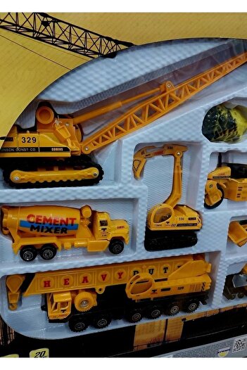 OYUNCAKSAHİLİ İnşaat Metal Yol Çalışması 20li Oyuncak Silindir Asfalt Mikser Vinç Excavatör Kamyon Iş Makina