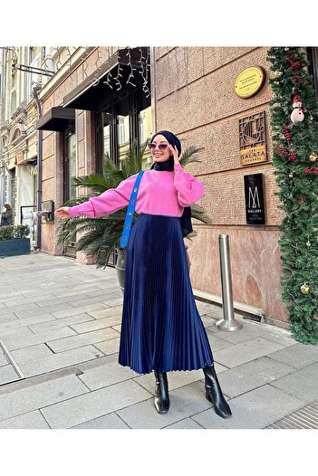 DRESSY CL Шкіряна плісирована довга спідниця з гумовою талією