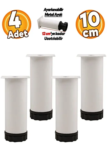 Badem10 Dulap reglabil Mobilier Baza canapea Suport metalic Picior 10 Cm Picioare albe 4 buc