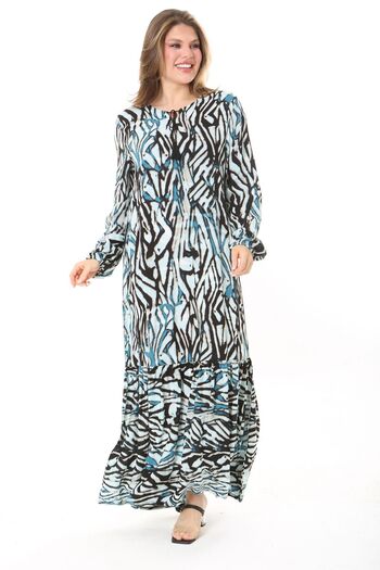 Şans Women's Plus Size Green Woven Viscose Fabric Skirt Layered Long Sleeve Dress 65N37867