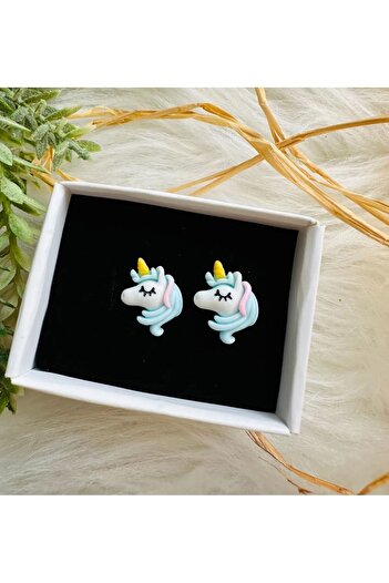 1PARÇAMAVİ Şeffaf  görünmez klipsli unicorn çocuk küpesi - deliksiz küpe