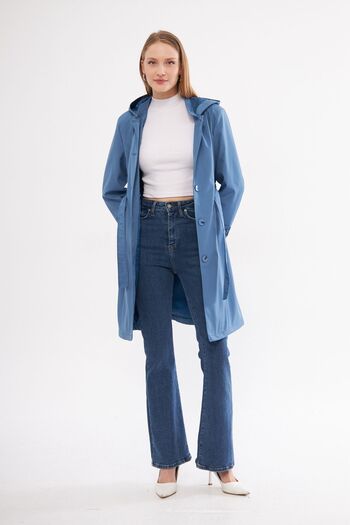 S&V TEKSTİL Women's Teal Color New Trench Coat Raincoat