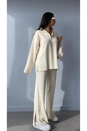 DAMGA Collection Women's Knitwear Set - Split Zippered Top and Bottom Set