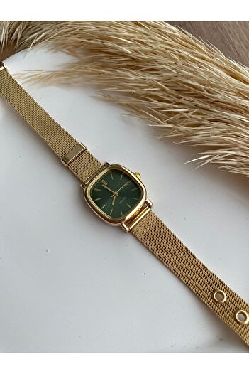 QUARTZ Kadın Kol Saati Gold Hasır Model Kare Vintage