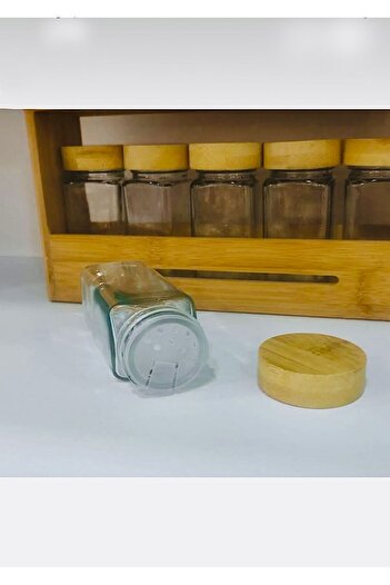 MİEN 21 Piece 10-Piece Spice Bowl Set with Stand - Glass / Bamboo