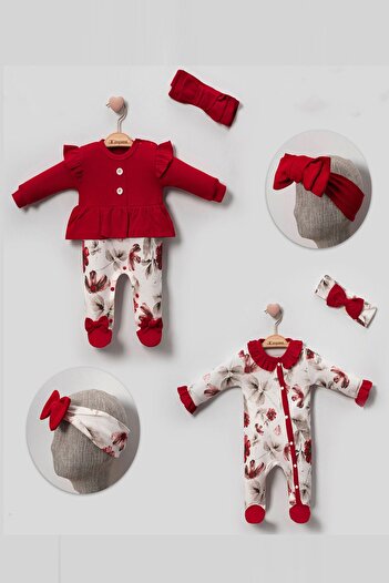 miniyou Baby Girl Rose Patterned 2 Pack Bandana Newborn Baby Rompers Set My-1064MC