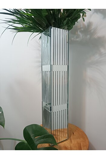 BeQ Home 60 cm Decorative Square Vase - Striped and Belted