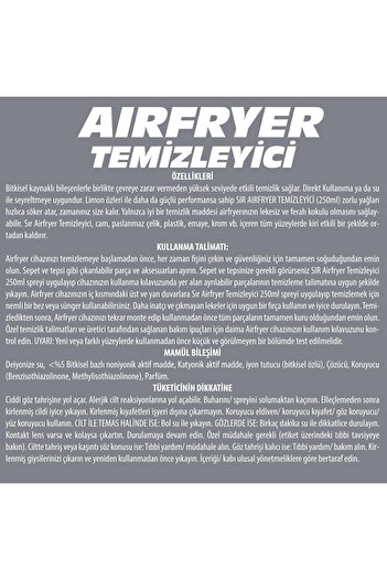Sır Airfryer Temizleyici Bitkisel Özlü Güçlü Formül 250 ml