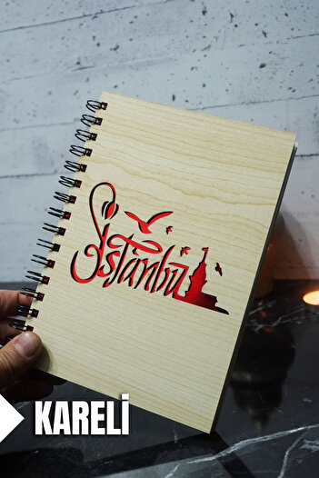 markcat Istanbul Themed Agenda and School Notebook - Checked Notebook with Wooden Cover (A5 - 120 Pages)