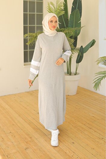 SHİROSA Φόρεμα Hijab - Μανίκια με μπαλόνι και λεπτομέρεια με ρίγες