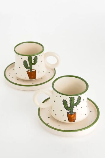 Porsellena 12-Piece Cactus Patterned Ceramic Coffee Cup - Special Series