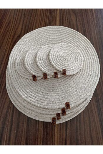 Naspar Ecru Color 32 CM 4 Pieces Saucer / Placemat