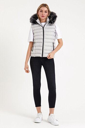 S&V TEKSTİL Women's Stone Color Puffer Short Vest Coat