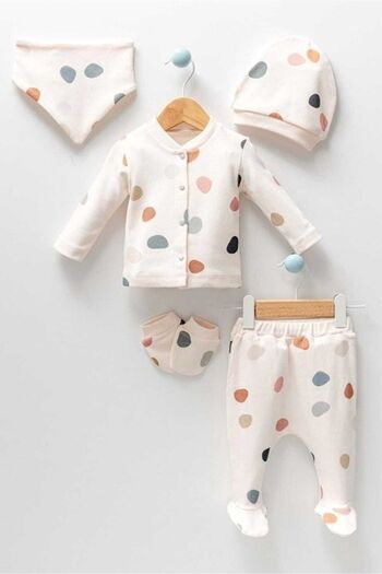 limebabies Polka Dot Newborn Cream 5-Piece Hospital Discharge Bodysuit Set