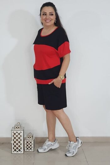 sinemisxxl lycra viscose red black shorts top and bottom set
