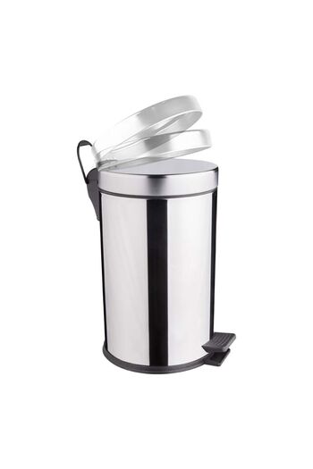 MCK Plus 30 Liter Chrome Stainless Metal Trash Can - Lid with Pedal and Shock Absorber
