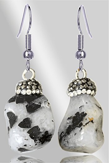 Tesbih Atölyesi Zircon and Tourmaline Stone - Rutile Quartz Model Natural Stone Earrings