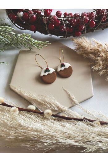 TREND Christmas Christmas Pudding Winter Polymer Hoop Earrings