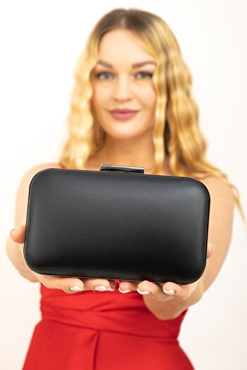 NAZART Geantă clutch portofoliu de seară pentru damă din material textil, culoare neagră