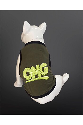 Buddy Store Cat & Dog Outfit Dresses Undershirt - Omg Printed Khaki Green Undershirt