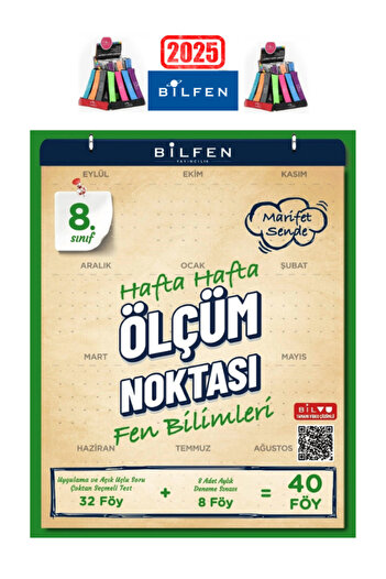 Bilfen Yayıncılık 2025 8.Sınıf Fen Hafta Hafta Ölçüm Noktası(32 Föy Test+4Föy Deneme)+Kalemlik