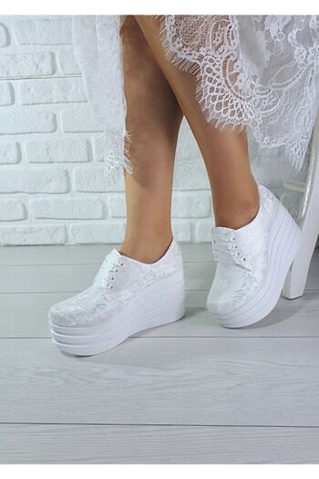 Modavien Women's White Wedge Heel Bridal Shoes 185s