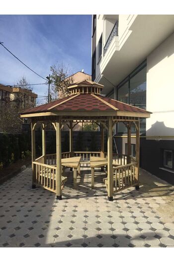 Figome Ahşap Masalı Sekizgen Kamelya 3x3, Çardak, Piknik Masası