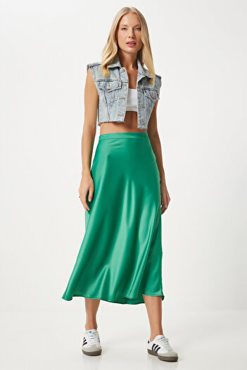 Happiness İstanbul Green Satin Women's Skirt - Fn03361