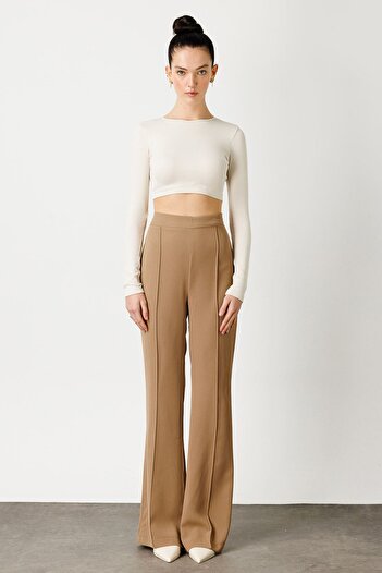 Hooopstore FLARE CUT FABRIC PANTS - CAMEL