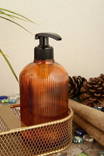 ANGDESİGN Δοχείο υγρού σαπουνιού Angdesign Marine Glass 2 τεμαχίων-μεταλλικό χρυσό με βάση-κεχριμπαρένιο
