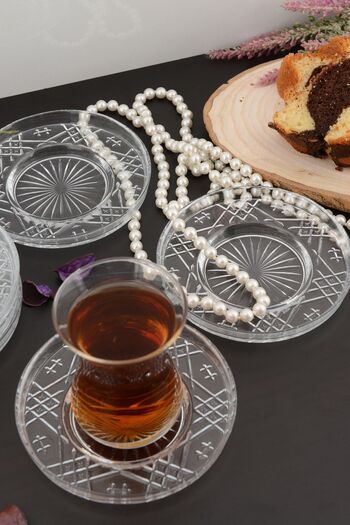 ANGDESİGN AngDesign Mother of Pearl Glass Tea Plate Set of 6