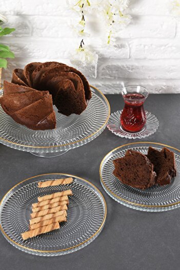 ANGDESİGN AngDesign Marseille Glass Cake-Sweet-Cake Set 7 Pieces-Transparent With Luster