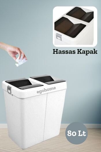ego home Mote White Double Trash Can Bucket with Sensitive Lid Double Lid White 80 Lt