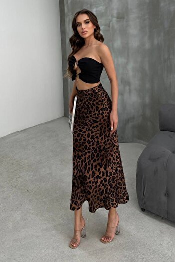 Ded COLLECTION Fustă de damă din satin cu model leopard - elegantă și confortabilă