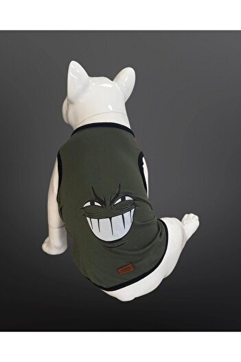 Buddy Store Cat & Dog Outfit Clothes Undershirt - Smiling Face Printed Khaki Green Undershirt