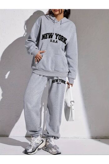 Pink Sky New York USA Printed Oversize Γυναικεία αθλητική φόρμα - με κουκούλα