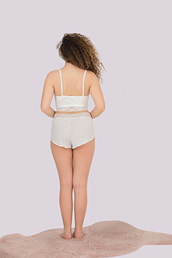 MyBen Lace Detailed Women's Pajama Set with Bustier and Shorts - 340