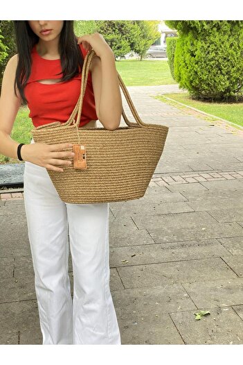JÜTEX HOME Beach and Shoulder Bag - Jute Straw Look Handbag