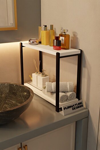 CMKStore Bathroom Organizer 2 Shelves Metal Table Top Organizer - White